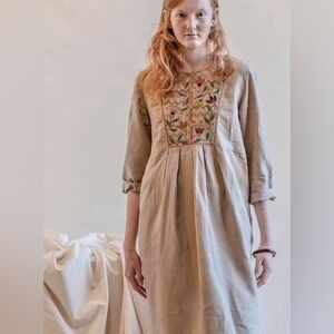 Gudrun Sjoden Organic Cotton Embroidered Beige Dress Boho Bohemian size XL
